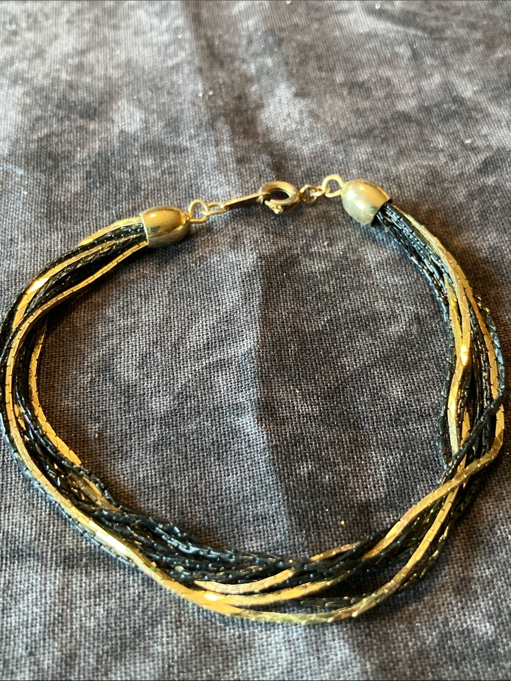 Stunning Black and Gold Tone Multi-Strand Braided Chain Bracelet